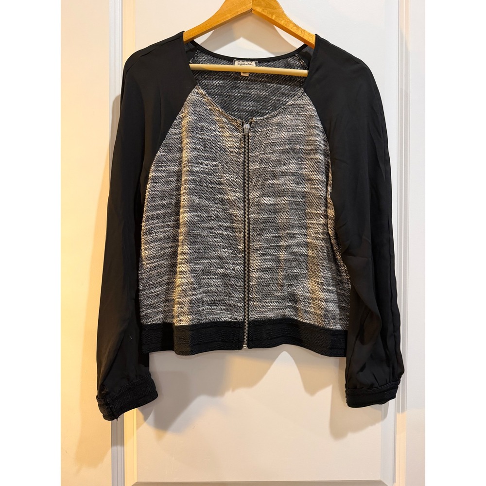 Eyeshadow Womens Medium Black White Marled Zip Front Mixed Media Top IJ4875OALN